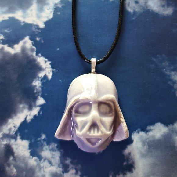 Handmade Ceramic Pale Lilac Darth Vader Pendant Necklace - Picture 14 of 15